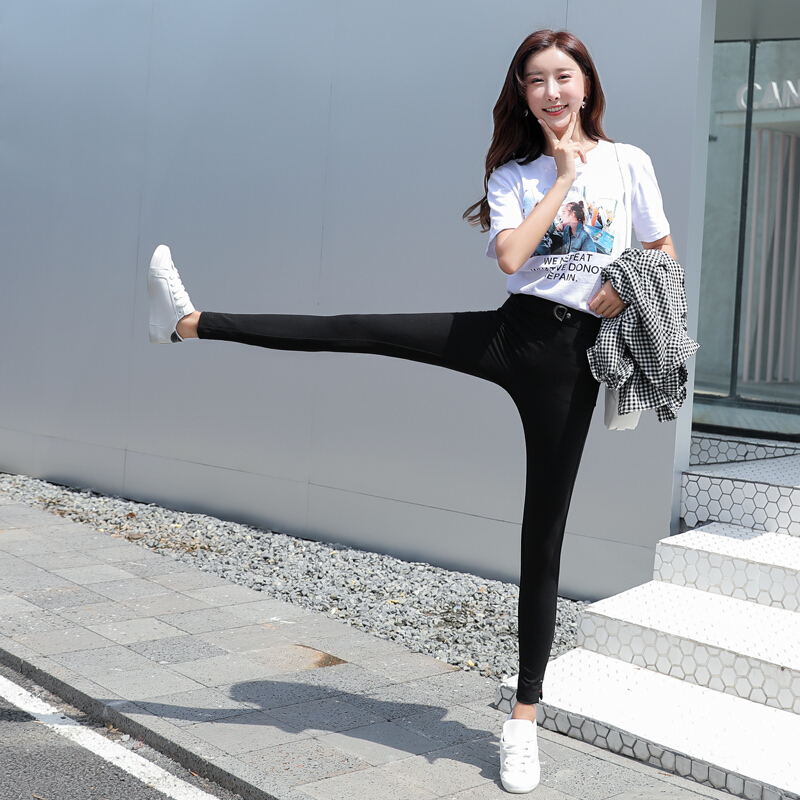 黑色打底裤长款女外穿薄款显瘦魔术小脚裤紧松高腰九分铅笔裤夏