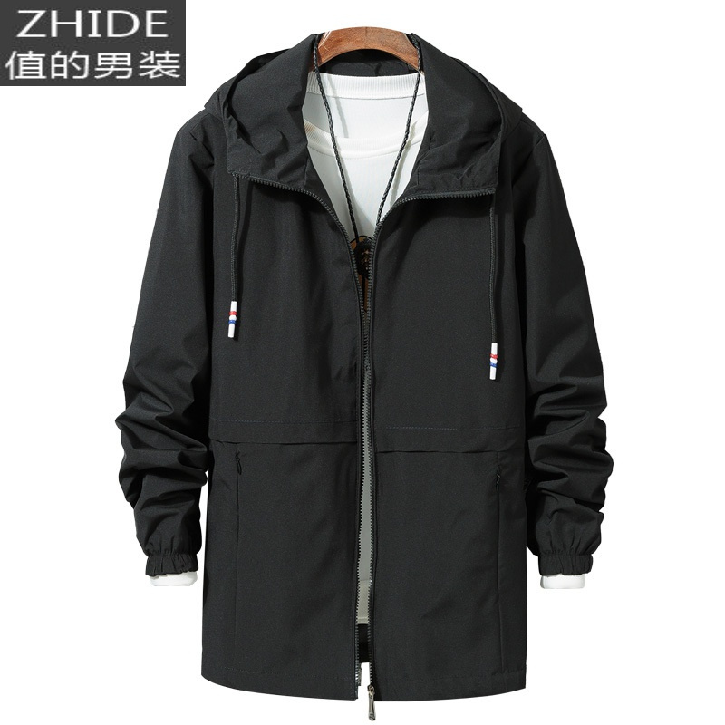 suntek春秋季装连帽薄外套男士潮流胖人夹克风衣加肥加大码男装衣服