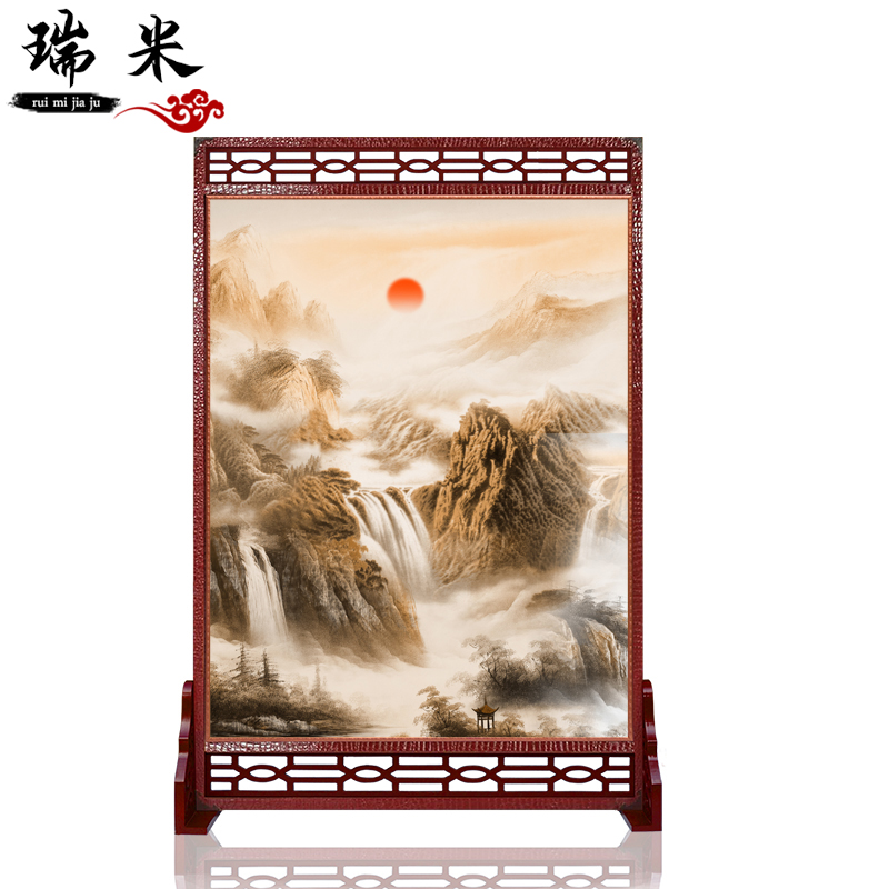 BONJEAN屏风隔断客厅中式实木镂空卧室遮挡家用入户玄关装饰双面座屏高清大图