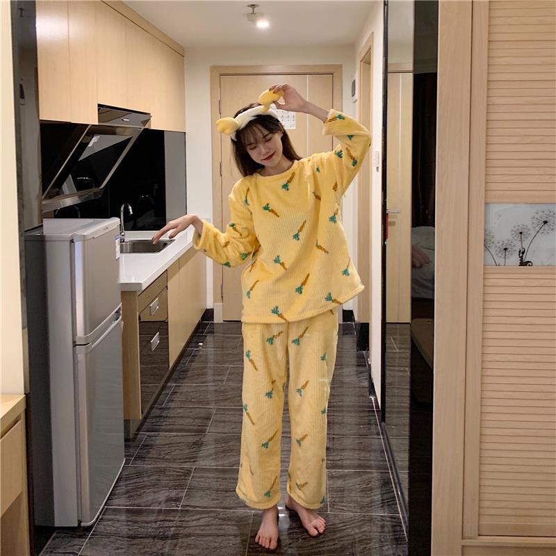 睡衣女ins风春秋季可爱女生网红套装款韩版甜美冬天海岛绒家居服