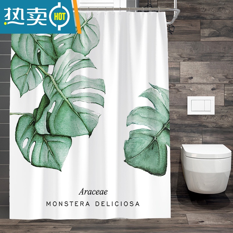 敬平ins北欧淋浴间浴帘防水布加厚套装免打孔浴室隔断帘隔水帘子 天使绿浴帘 宽200*高200cm