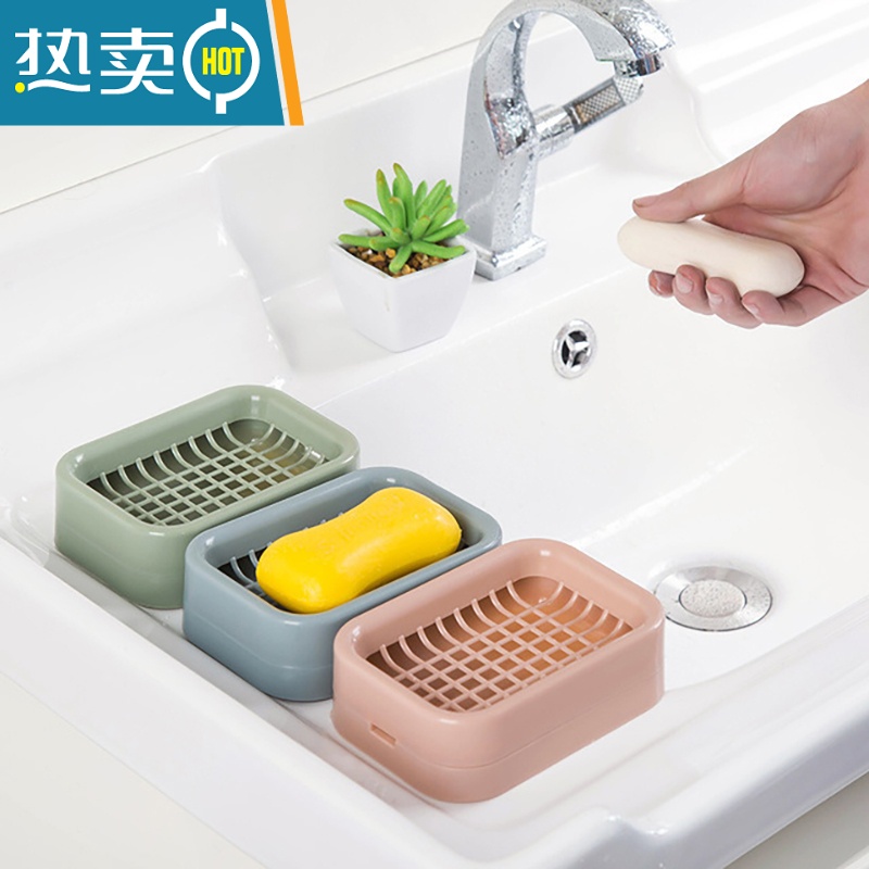 敬平家用浴室双层沥水肥皂盒卫生间手工皂架香皂盒北欧皂盒皂托 北欧粉+北欧绿高清大图