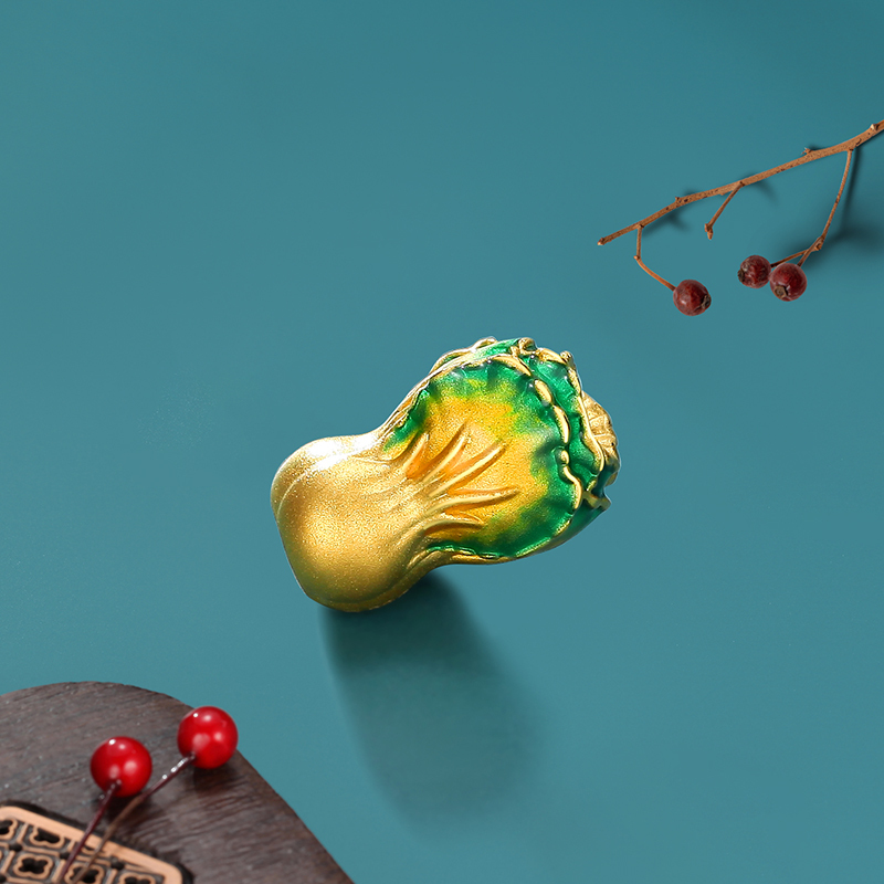 潮宏基 有福气-百财聚来 黄金串珠足金转运珠白菜国潮风手绳手串