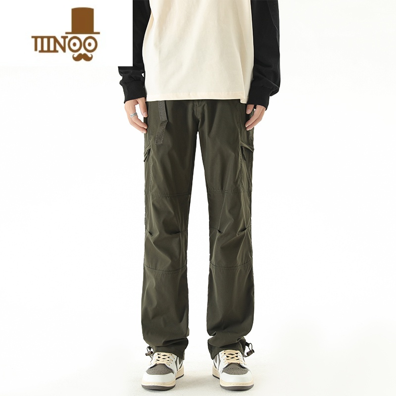YANXU秋季潮牌直筒工装裤男装美式休闲伞兵裤子宽松百搭抽绳束脚长裤男高清大图