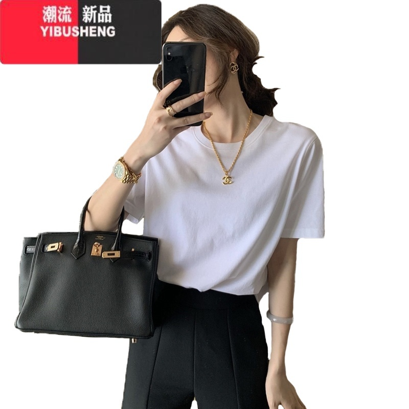 YIBUSHENG白色t恤女正肩短袖欧货2024年新款打底上衣多巴胺宽松版内衣高清大图