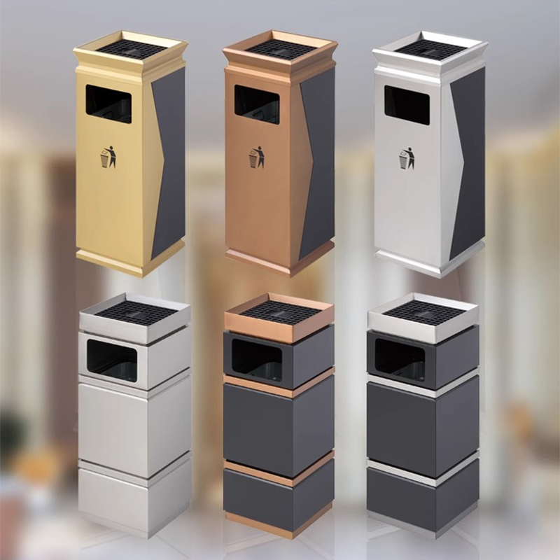 高翊柏 32030450 不锈钢烟灰垃圾桶 306玫瑰金 30*30*75cm 酒店大堂电梯口烟灰桶吸烟室商场灭烟筒高清大图