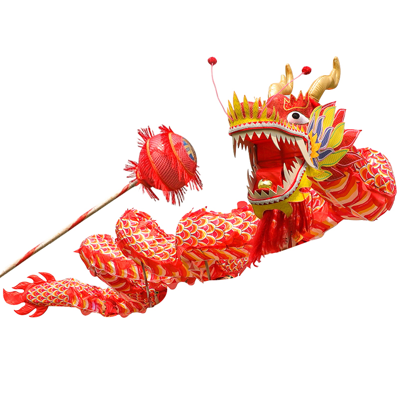 风雷缘-wl11节红色舞龙舞狮道具龙头龙珠舞龙服装红龙绸布龙牛津烫