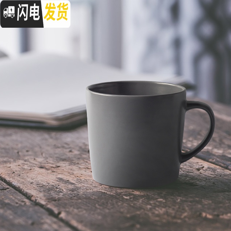 三维工匠马克杯带盖勺北欧ins日式水杯 陶瓷杯子创意个性潮流好看的咖啡杯 黑色带盖勺咖啡器具高清大图