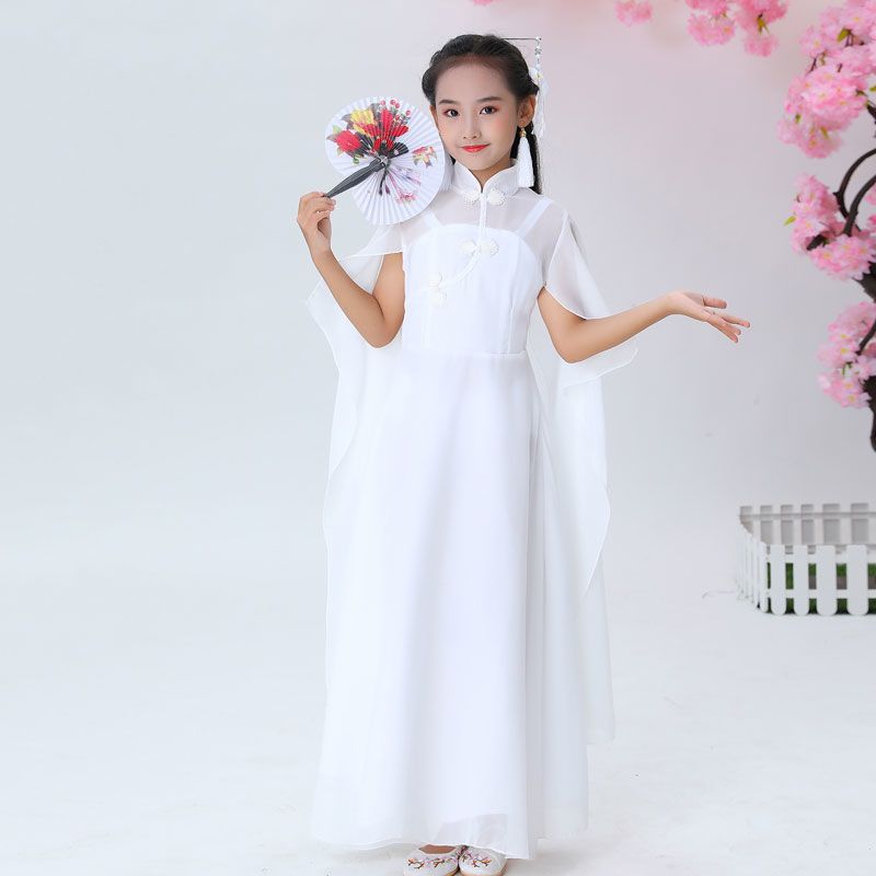 儿童款古筝演出服女中大童仙女气质飘逸中国风钢琴二胡表演服长裙