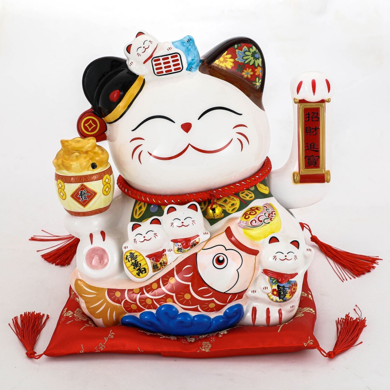 猫摆件自动招手小号开业礼品店铺收银台家居办公陶瓷存钱罐 三维工匠 20厘米高聚宝盆-75摇手款高清大图