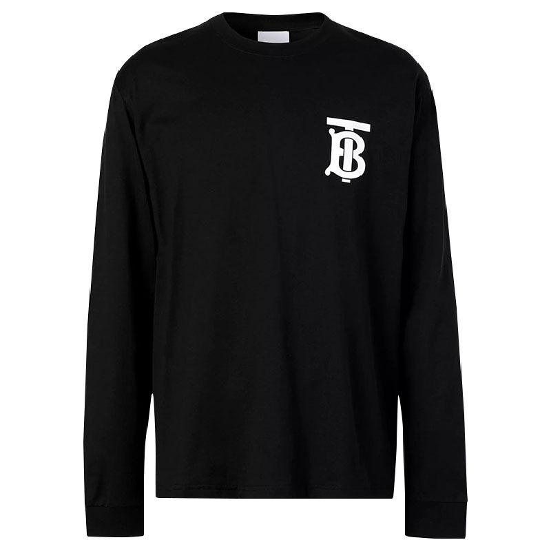 burberry博柏利巴宝莉男女同款黑色经典logo图案棉质长袖t恤衫8024599