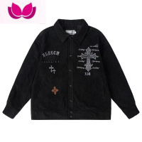 七斓美式复古灯芯绒棒球服外套男潮牌秋季港风潮流宽松百搭休闲夹克搭 L 7036黑色