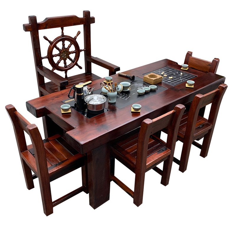 戴劲 茶台老船木茶桌椅组合中式家具功夫小茶几茶艺茶具套装一体 1.8米