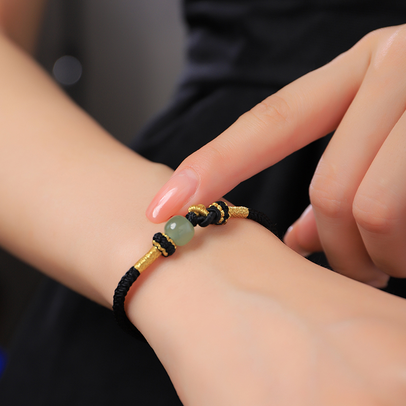 印象眸和田玉手绳浅青玉老型珠情侣款同心结手链玉石手链附送证书