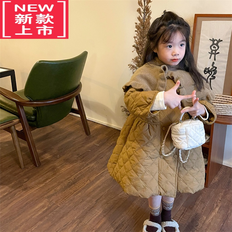 可莉允TOTObaby冬装新款女童洋气毛线披肩棉裙宝宝韩版加厚保暖棉服外套