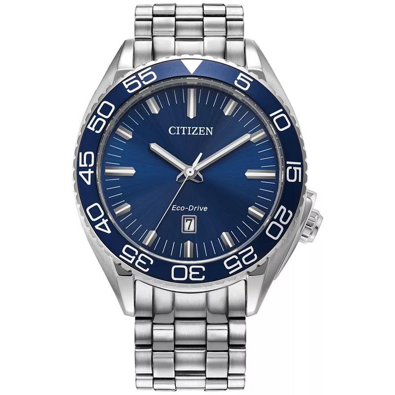 西铁城(CITIZEN)光动能男士运动豪华不锈钢腕表42mm防水防刮蓝宝石镜面
