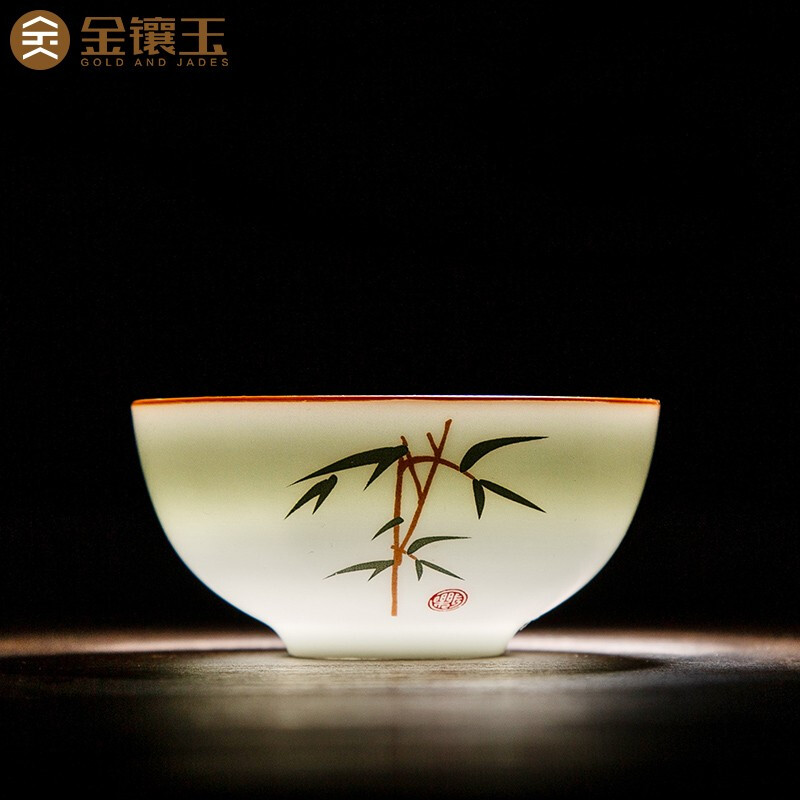 金镶玉 节节盖碗套装 茶具套装 陶瓷功夫茶具茶杯白瓷家用盖碗整套礼盒装高清大图
