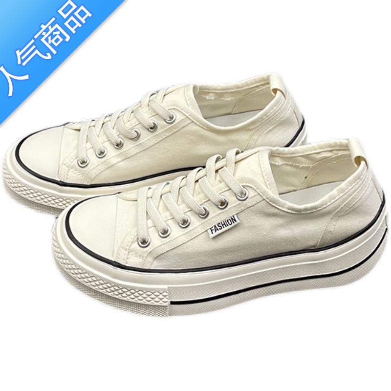 SUNTEK帆布鞋女2023夏季新款圆头薄款厚底防滑透气时尚休闲板鞋滑高清大图