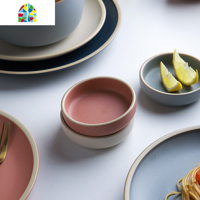 哑光简约纯色磨砂陶瓷餐具套装吃饭碗碟套碗盘子 套碗