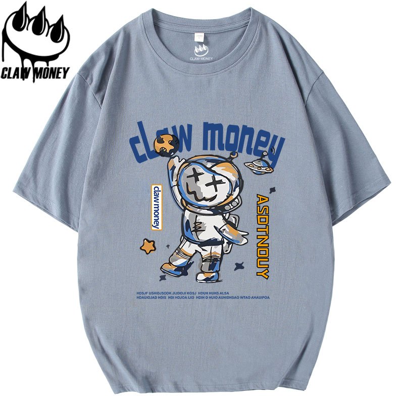 Claw money潮牌短袖t恤男纯棉青少年印花半袖宽松半截袖圆领体恤