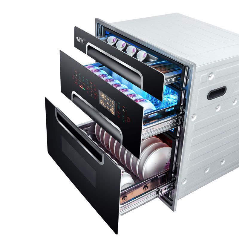 消毒柜嵌入式家用紫外线消毒碗筷柜大容量厨房镶嵌不锈钢三层高温|E10黑色蓝光屏304不锈钢碗架图片