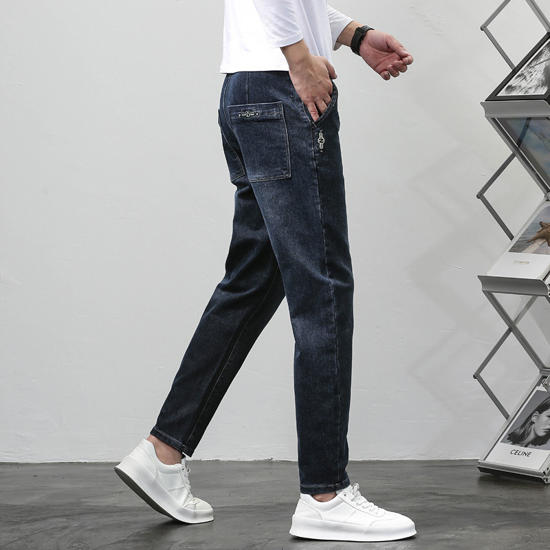大码男装秋冬新款潮牌棉质弹力修身时尚加肥加大松紧腰男士牛仔裤高清大图