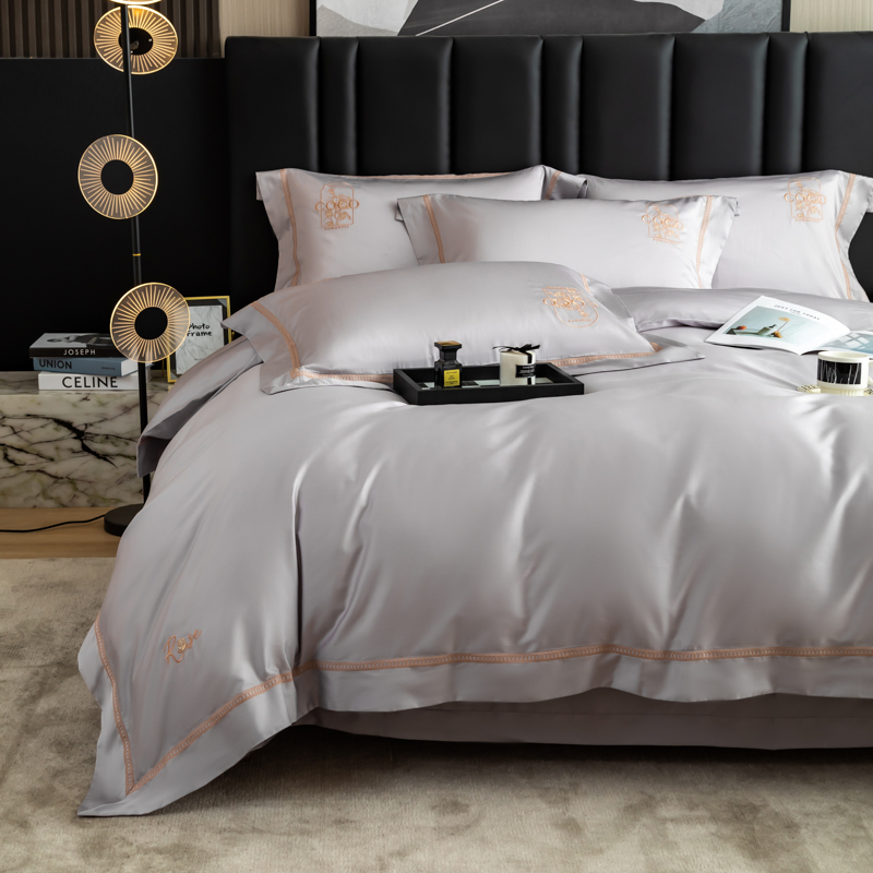 汉司家纺 200*230 丝滑裸感天丝棉蕾拉款 床上四件套 (计价单位:套)银灰 透气干爽 光滑柔软 强力持久高清大图