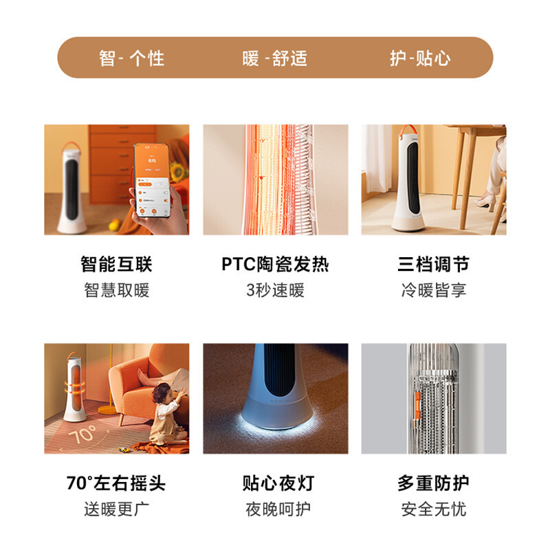 美的(Midea)取暖器/电暖器/电暖气片家用/热风机塔式速热广角摇头节能电暖风机HFW20EK