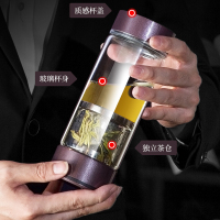 万象U158L茶水分离泡茶杯男士大容量单层玻璃杯家用休闲茶道水杯410ML