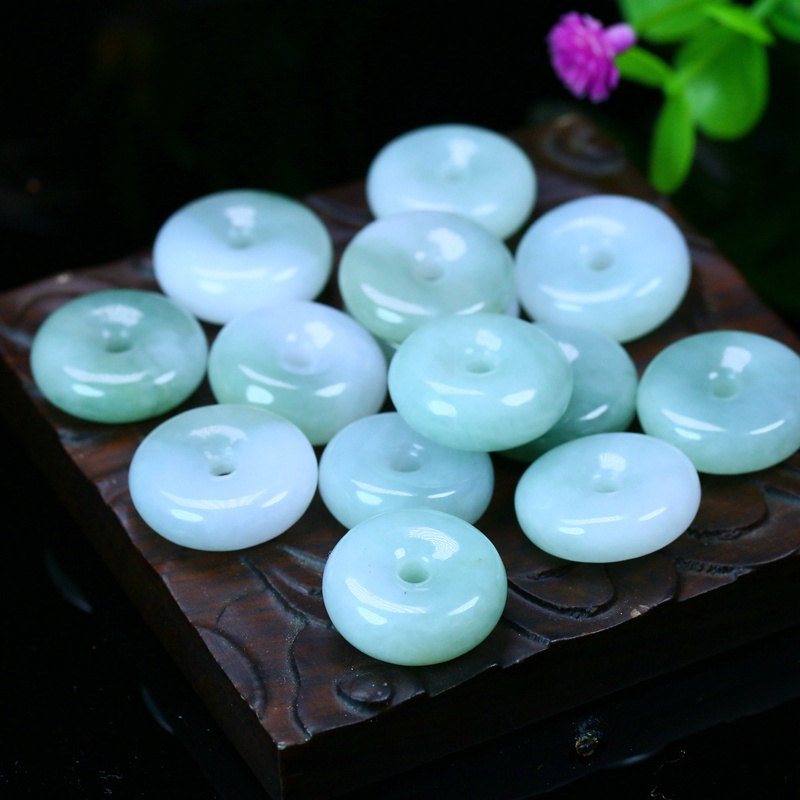 天然小精品翡翠平安扣面包圈吊坠男女a货冰糯种情侣缅甸小玉石白色