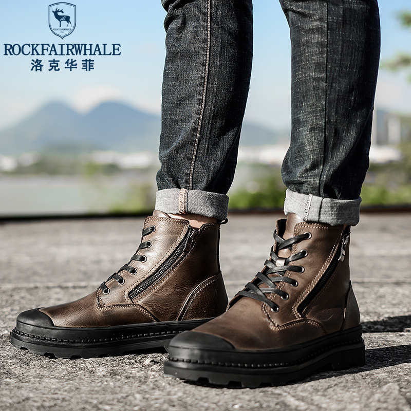 Rock Fairwhale洛克华菲 马丁靴男高帮时尚韩版男士休闲男鞋潮流棉鞋男户外工装雪地牛皮厚底新品男靴