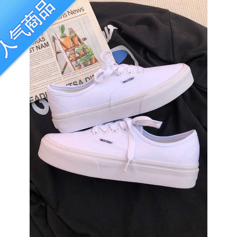 SUNTEK纯白全白色低帮帆布鞋女ulzzang百搭鞋子女2023春新款港味休闲鞋高清大图