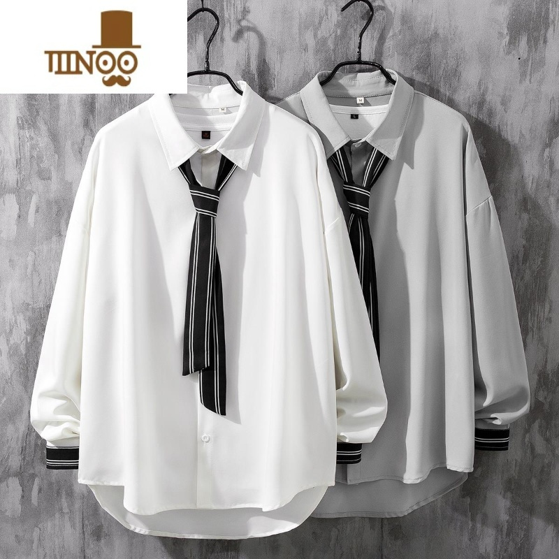 yanxu长袖衬衫男潮流韩版宽松上衣dk衬衣雅痞男装中性风休闲外套