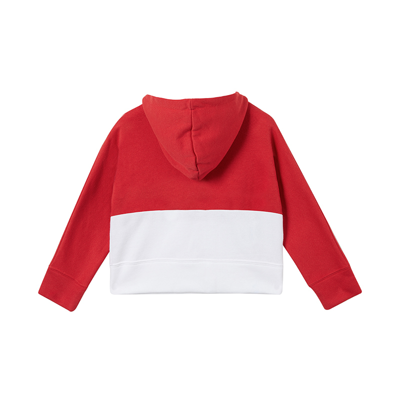 Champion/冠军男女童接拼混纺加绒连帽套头衫经典logo图案高端儿童卫衣/帽衫