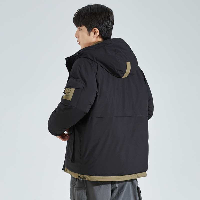 唐狮冬季新款羽绒服男撞色拼接宽松短款连帽保暖加厚外套潮流