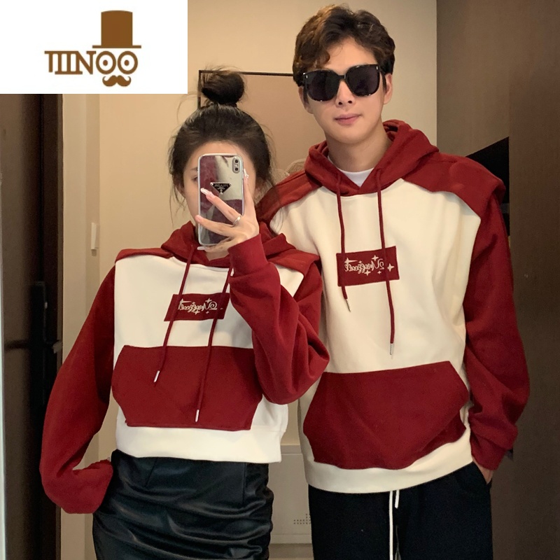 YANXU美式情侣装秋季潮牌一长一短刺绣连帽卫衣男感外套roora高清大图