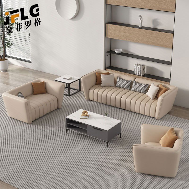 苏宁 金菲罗格 办公家具 办公室商务皮艺洽谈会客接待沙发 三人位高清大图