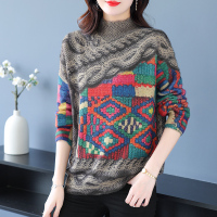 鄂尔多斯羊绒衫女士毛衣100%羊毛衫女秋冬宽松加大码针织打底衫遮肚水貂绒毛印花毛衣女秋冬2023新款加肥加大胖mm羊绒衫 积木款如图 4XL