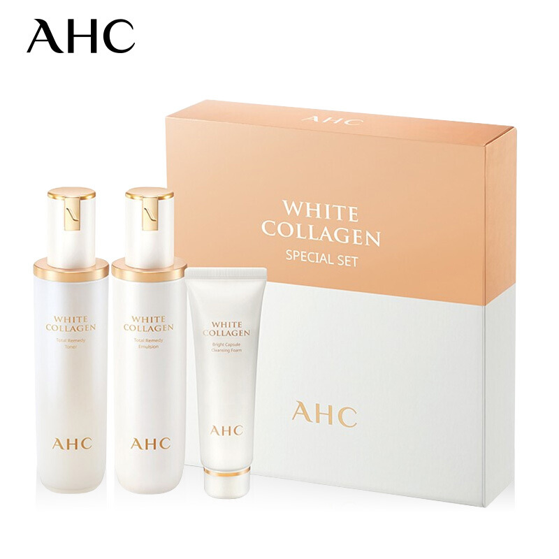 [Q弹少女肌]AHC 臻白胶原 水乳护肤套装礼盒 保湿补水 修复提亮 洗面奶50ml+水130ml+乳130ml
