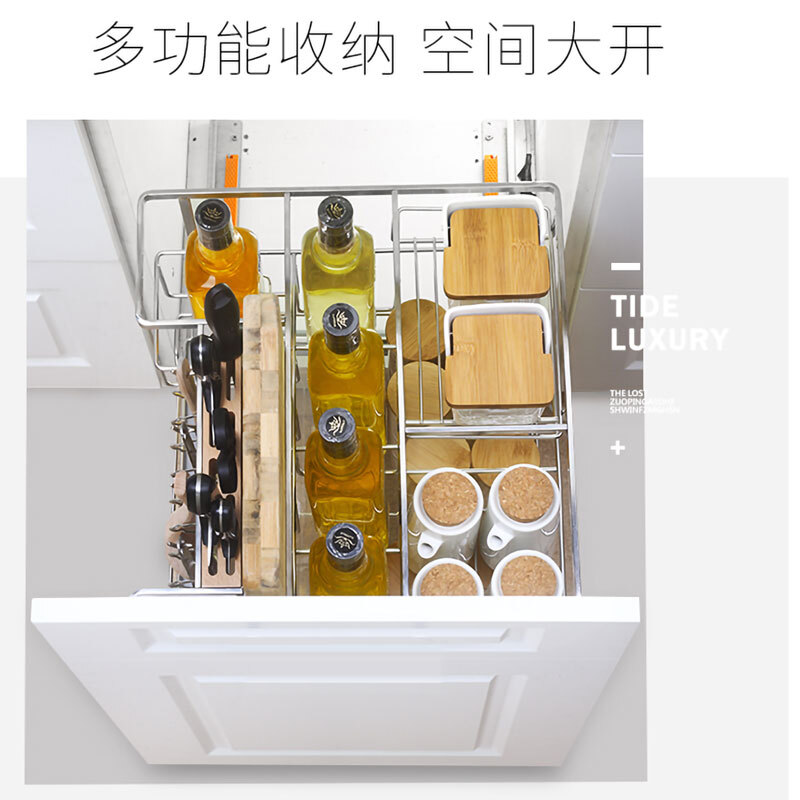 欧琳置物架S106魔立方新概念不锈钢抽屉式调味篮碗篮 调味拉篮阻尼轨道厨房橱柜碗架调料高清大图