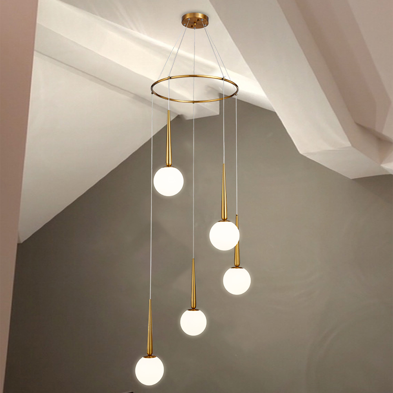 楼梯吊灯复式楼北欧阁楼斜顶跃层挑闪电客高别墅楼中楼旋转楼梯间长