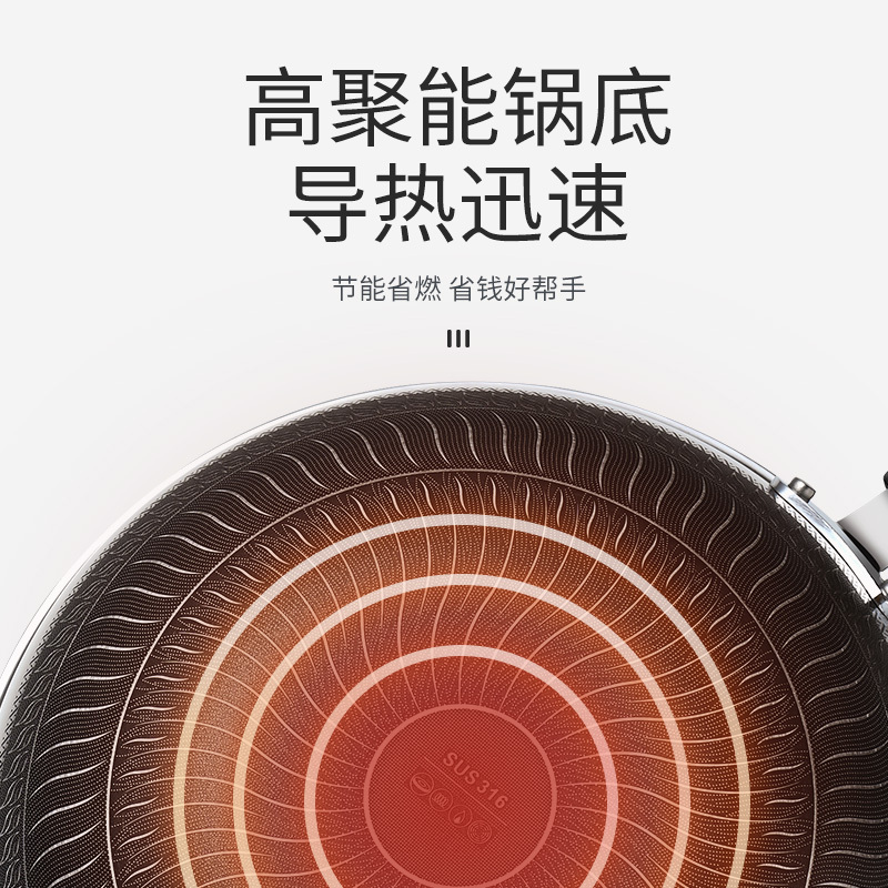双枪304不锈钢不粘锅家用炒菜锅电磁炉煤气灶专用无烟平底锅锅具无副耳