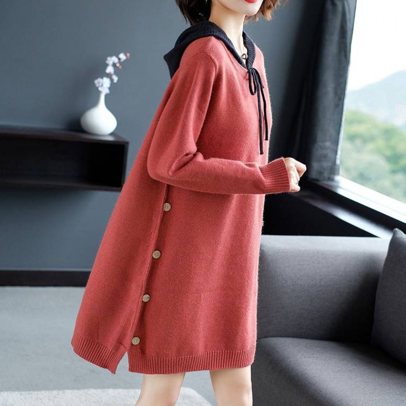 2021年新款女装秋冬装宽松外穿中长款打底衫洋气配大衣女士毛衣裙