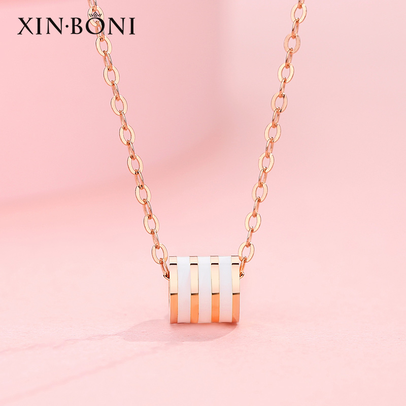 鑫铂尼 新品小蛮腰项链女s925银时尚锁骨链吊坠女圆轮项链女简约时尚饰品银饰网红女生情人节生日礼物 玫瑰花色+永生花礼盒