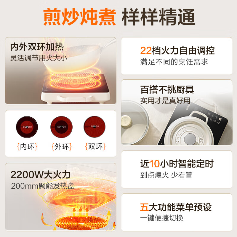 苏泊尔(SUPOR)电陶炉煮茶炉大功率电磁炉电池炉电磁灶 火锅炒菜围炉煮茶 家用智能多功能 不挑锅具 C22-CS18高清大图
