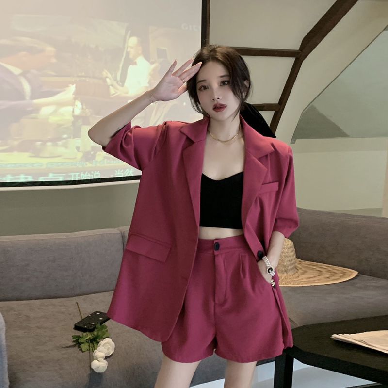 美动态大码女装洋气气质减龄西服两件套套装2022夏季胖MM时尚套装