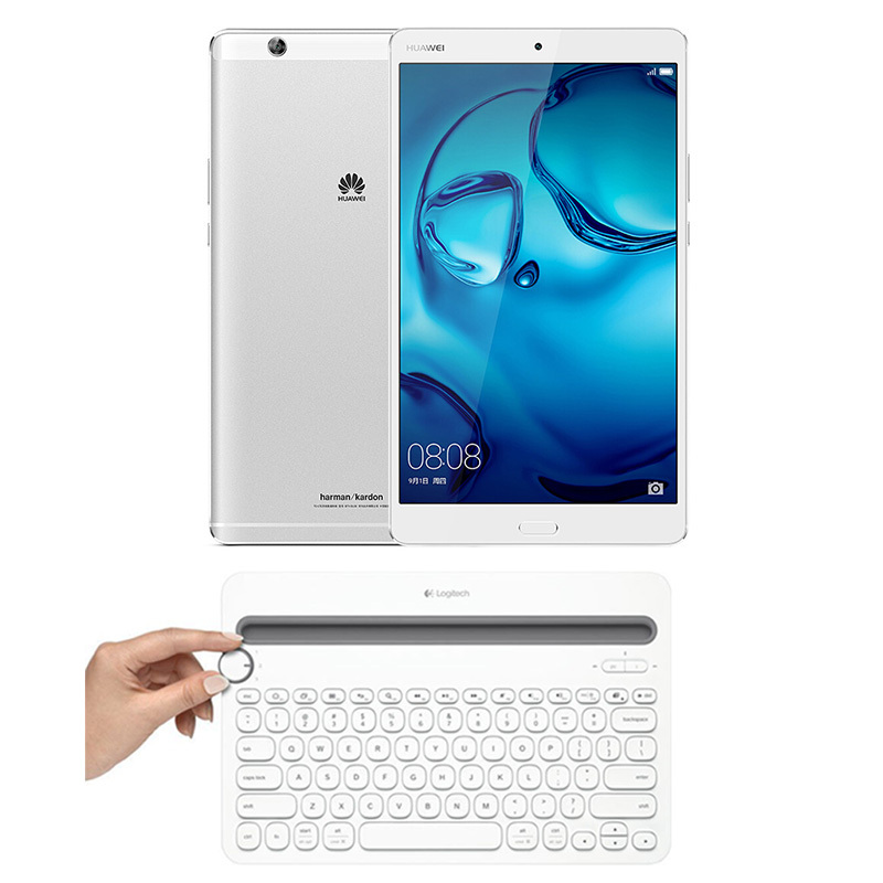 套餐华为huaweim3btvdl09皓月银32gblte平板电脑罗技logitechk480蓝牙
