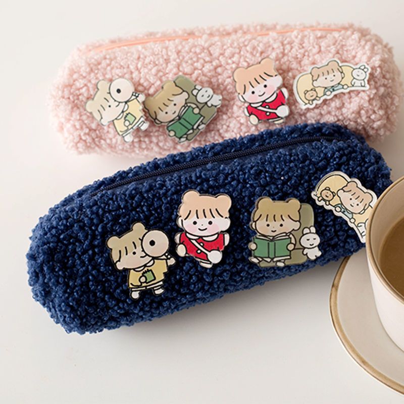 ins少女心毛绒笔袋韩版网红女生初中网红简约羊羔毛文具盒收纳包