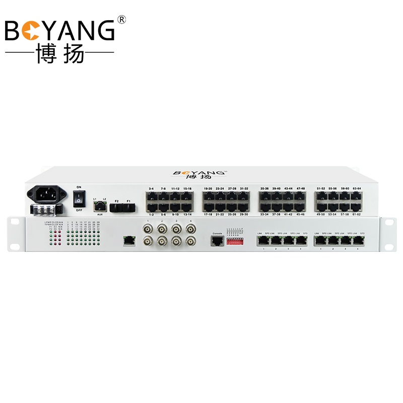博扬 综合业务电话光端机 8路电话+2路千兆+4路百兆以太网物理隔离 LC单纤60km 机架式1对BY-8P2Gv4Fv