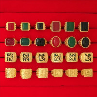 24K黄铜镀金仿沙金宝石戒指男 霸气大金戒指活口玛瑙指环久不掉色 01